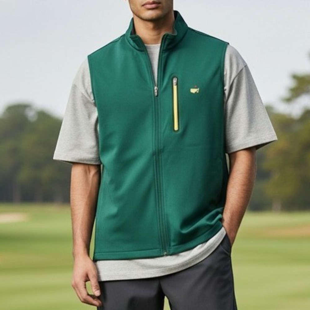 The Masters Tech Vest Mens XL Green Full Zip Performance Stretch Golf Pockets